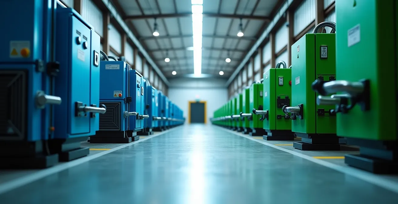 Comparaison visuelle abstraite entre leasing et emprunt pour financer des équipements d'entreprise