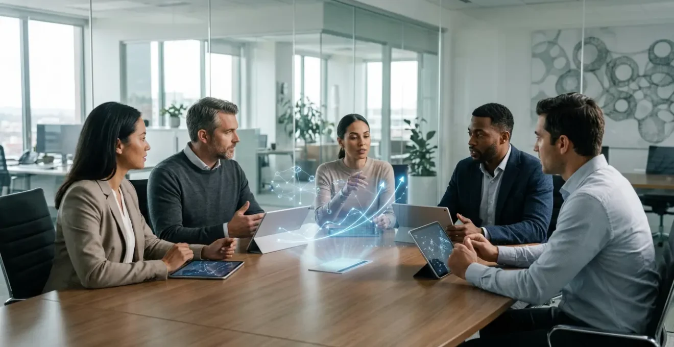 Équipe d'entreprise analysant des données de fidélisation client sur tableaux de bord avec graphiques de croissance positive