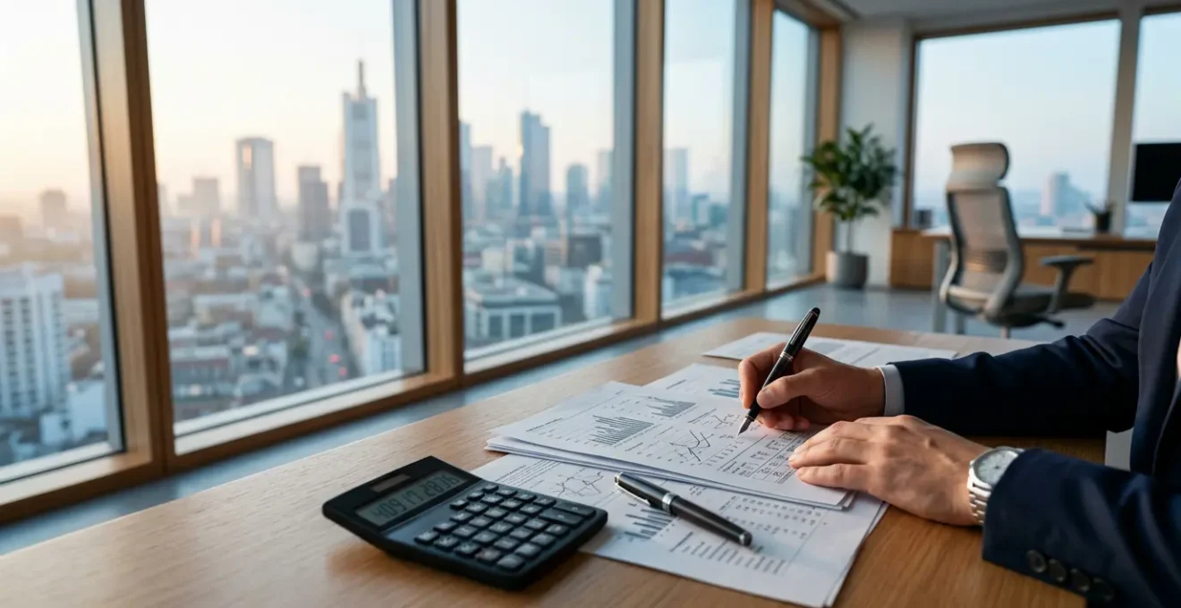 Analyse approfondie de documents financiers de franchise dans un bureau moderne