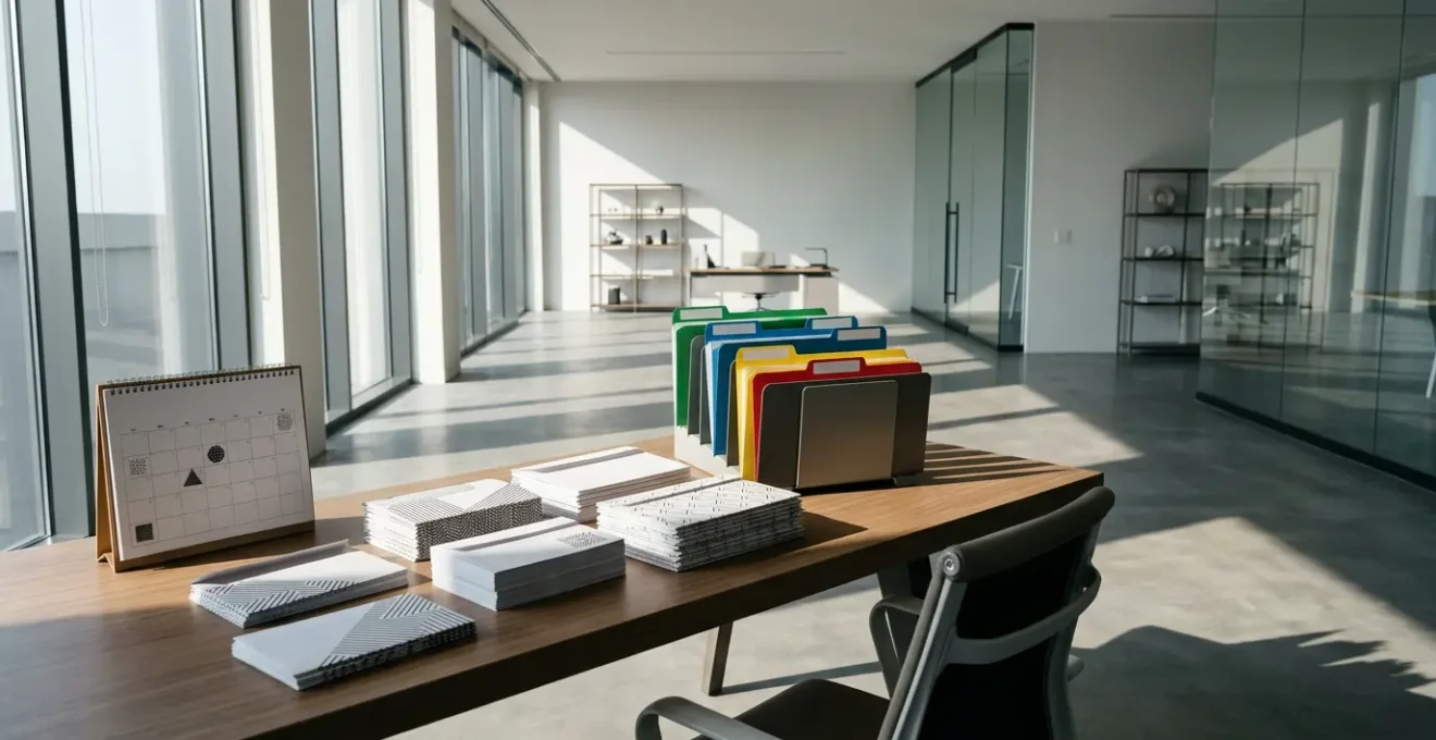 Espace de travail professionnel avec documents recommandés et système d'organisation pour respecter les délais légaux