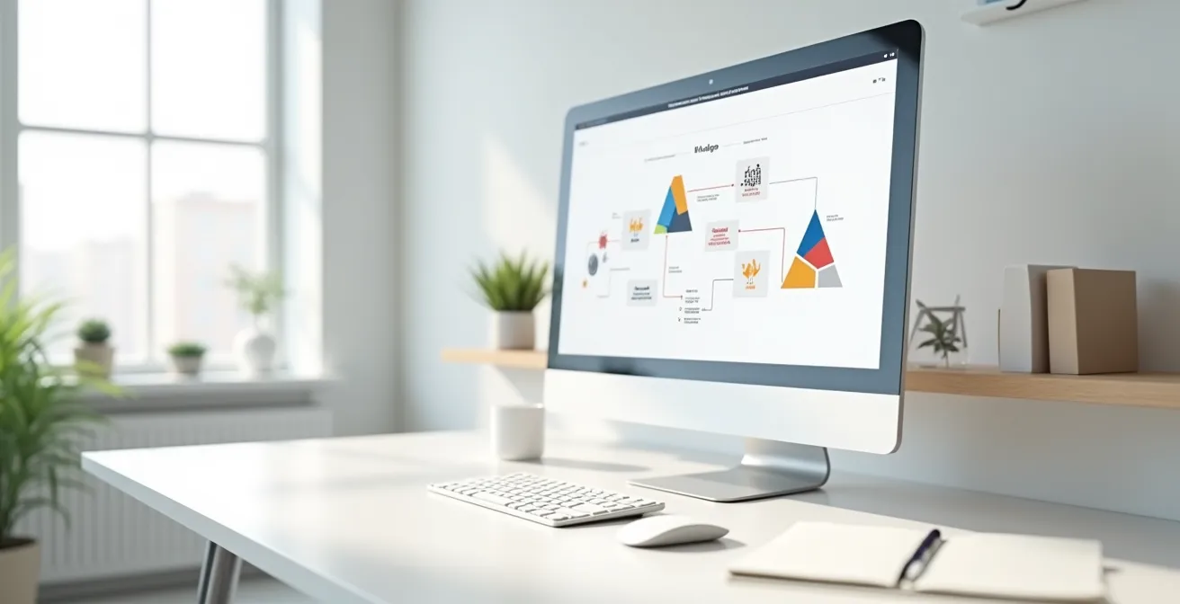 Interface simplifiée de processus d'immatriculation avec étapes visuelles abstraites
