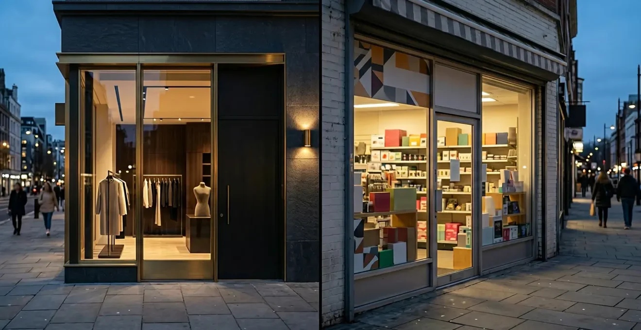 Comparaison visuelle entre deux boutiques illustrant l'impact d'une image de marque premium