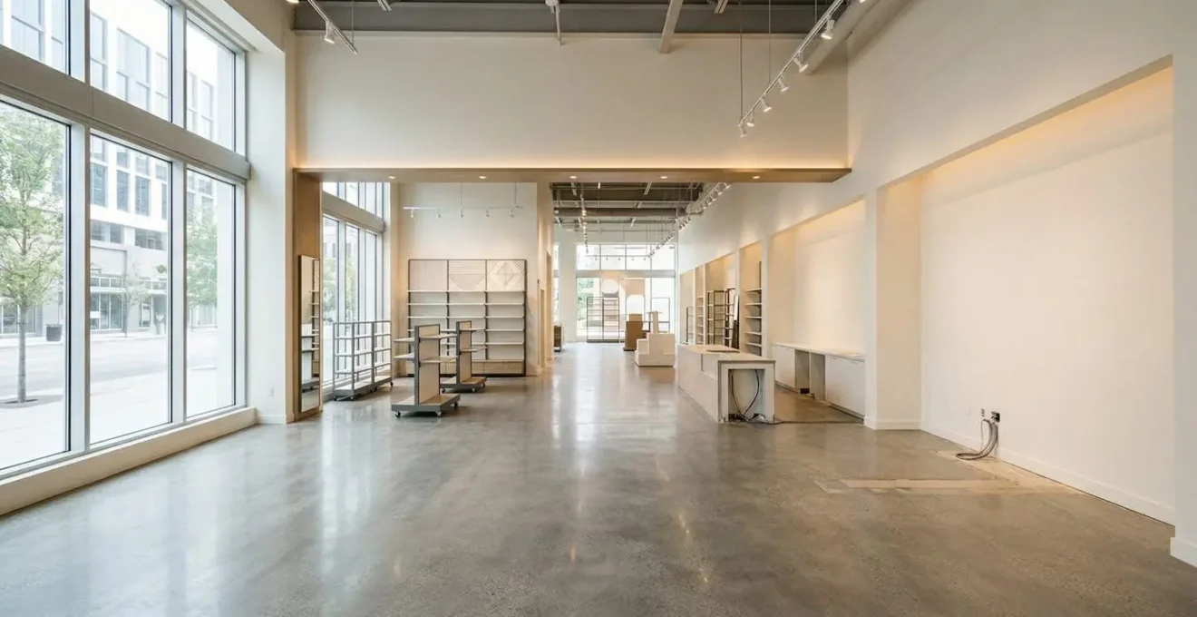 Espace commercial moderne réaménagé montrant le potentiel d'expansion
