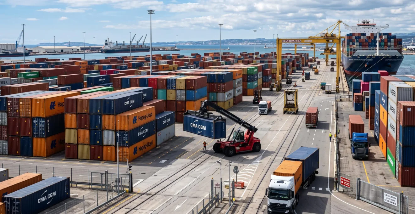 Préparation de marchandises sur palettes dans une zone logistique d'export d'une entreprise française